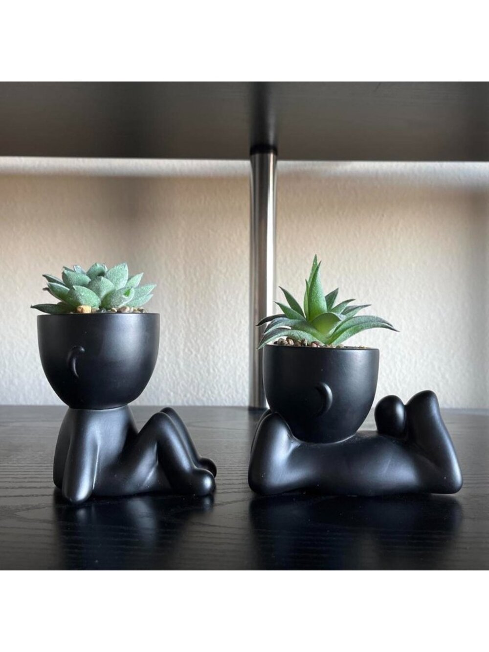 Black baby planters with fake succulents #planters #succulents